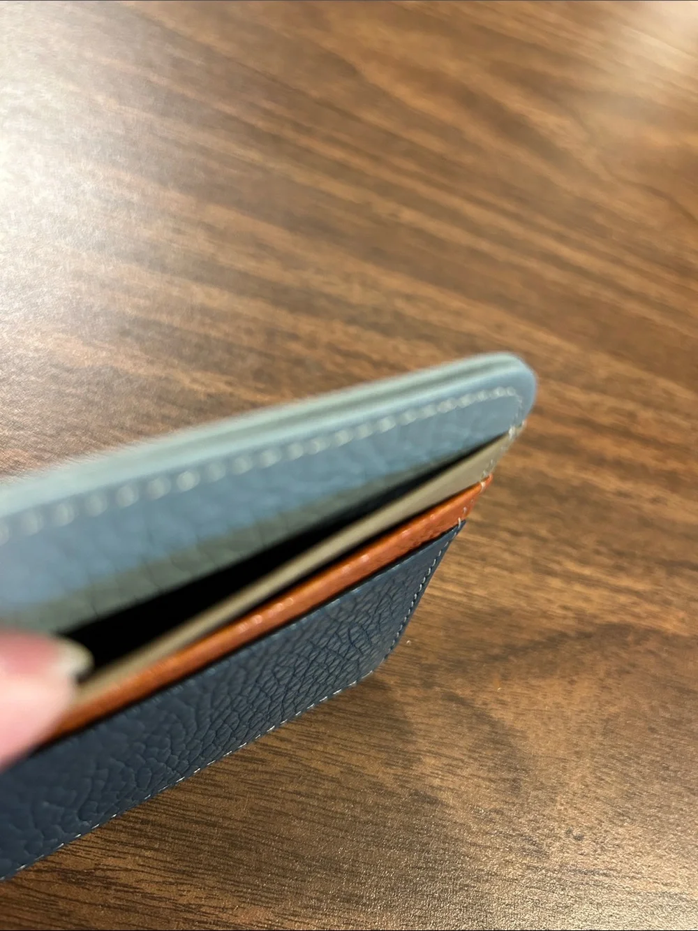 Leather Card Holder Slim Wallet - Navy, Orange, Tan, Light Gray